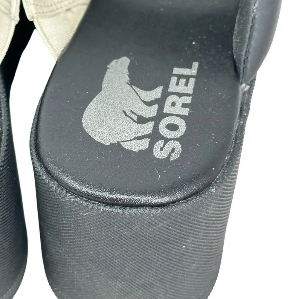 Sorel Cameron Flatform Puff Sandal Platform Slide  Black & White Leather